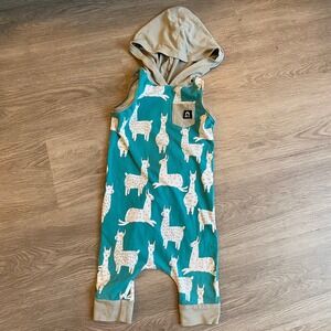 RAGS to Raches 18-24 Months Alpaca Romper Bodysuit Hood Short sleeve Teal